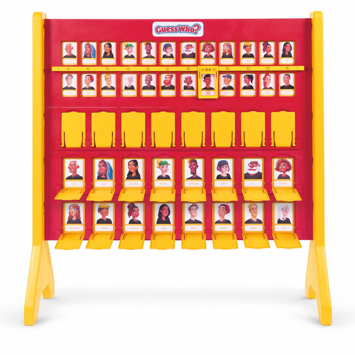 A studio image of the back of the Guess Who? game board