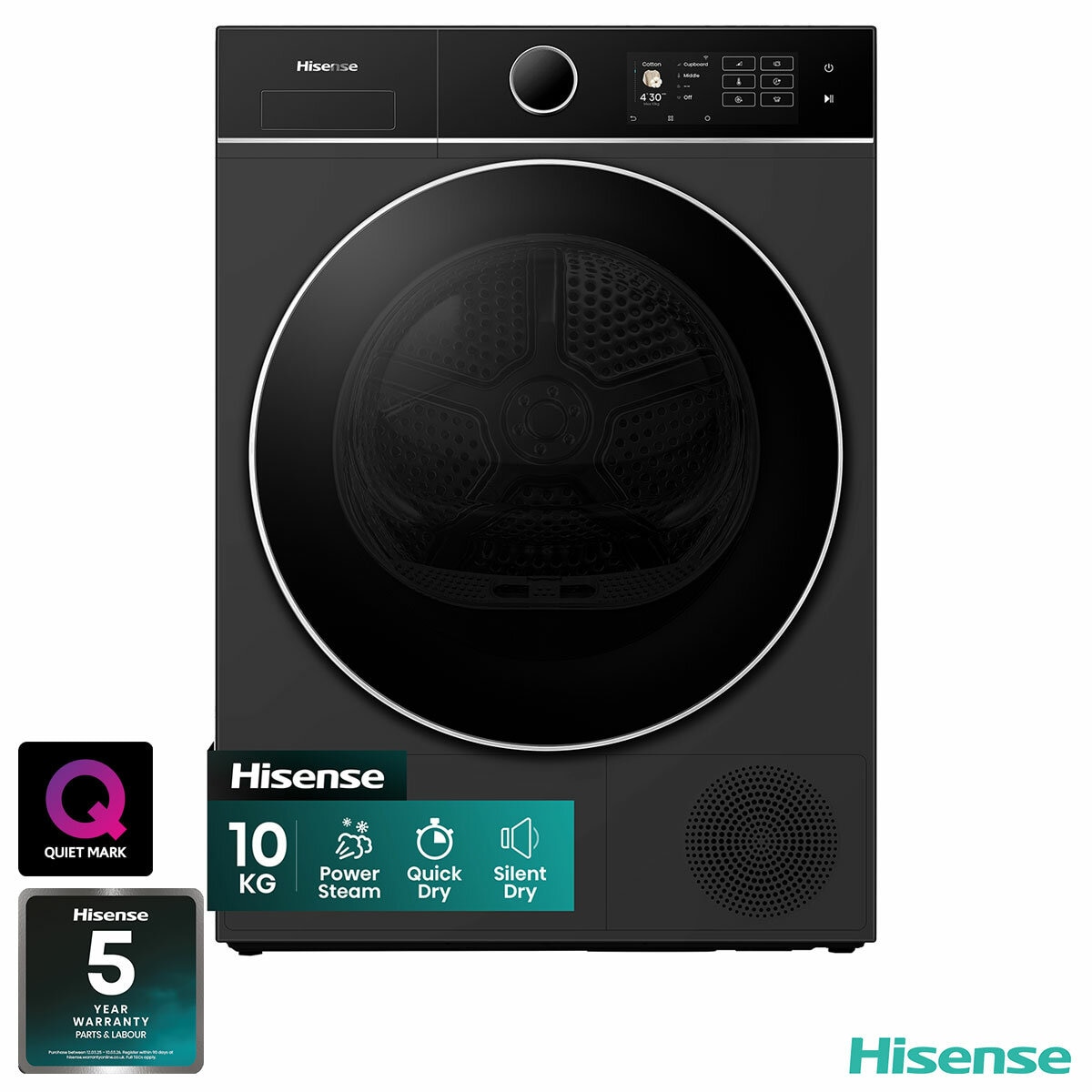 Hisense KitchenFit 5i Series DH5I104BBAB, 10kg Heat Pump Dryer, A+++ Rated in Black