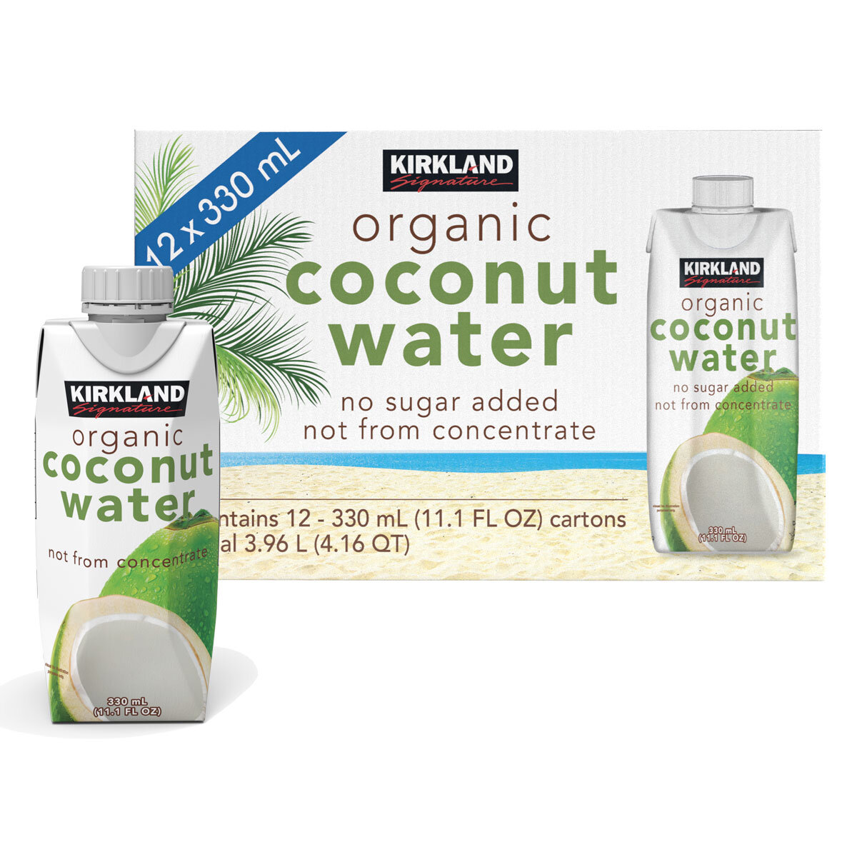 Kirkland Signature Organic Coconut Water No Added Sugar, 12 x 330ml
