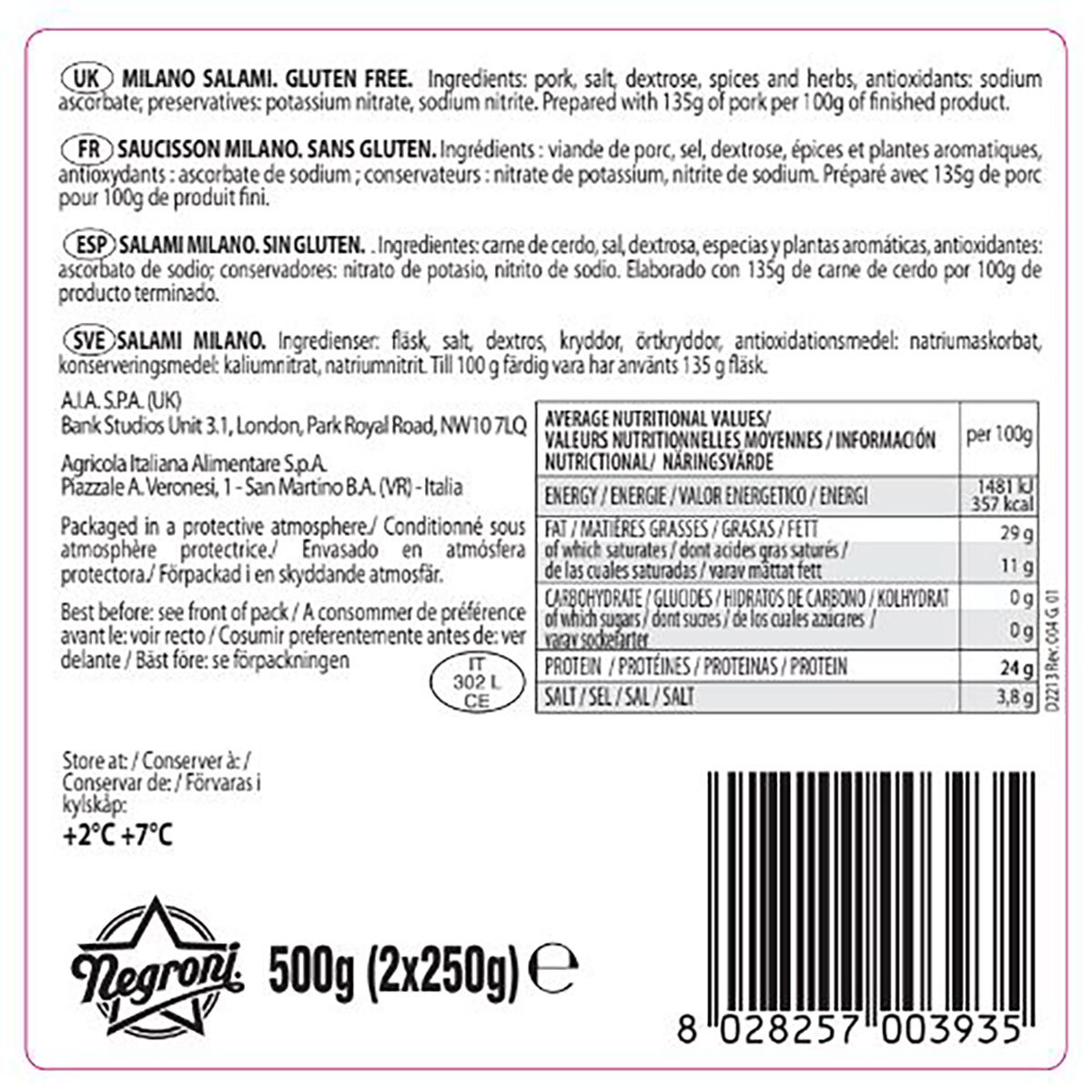 Negroni Salame Milano, 2 x 250g