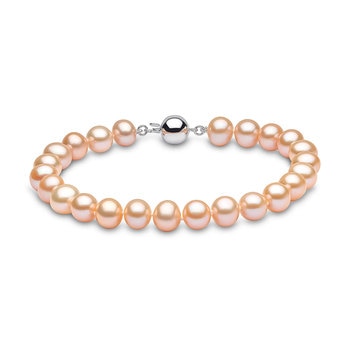 6-6.5mm Cultured Freshwater Peach Pearl Bracelet, 18ct White Gold