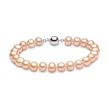 6-6.5mm Cultured Freshwater Peach Pearl Bracelet, 18ct White Gold