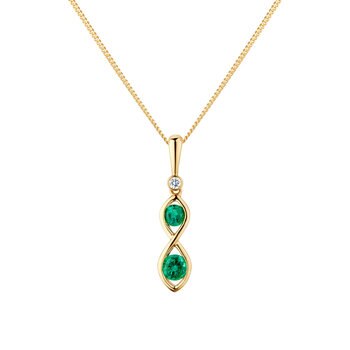 Round Cut Emerald & 0.03ct Diamond Drop Pendant, 18ct Yellow Gold