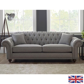 Bordeaux Button Back Grey Fabric 3 Seater Sofa