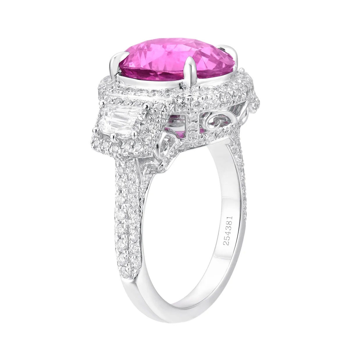 Oval Cut Pink Sapphire & 1.82ctw Diamond Ring, Platinum
