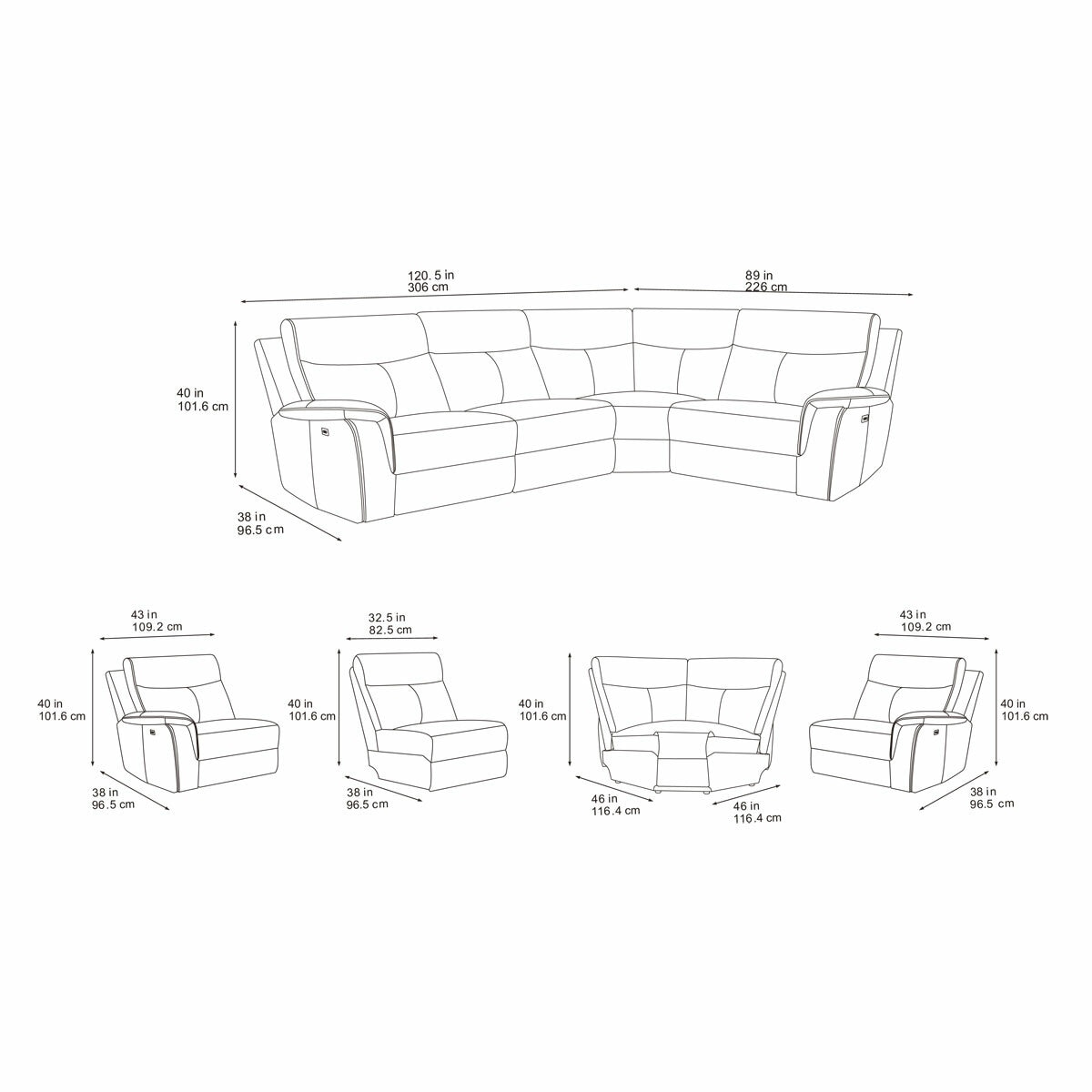 Maverick Grey Fabric Power Reclining Corner Sofa