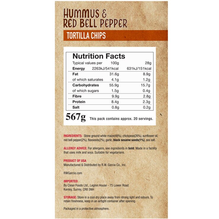 RW Garcia Hummus & Red Bell Pepper Tortilla Chips, 567g Costco UK
