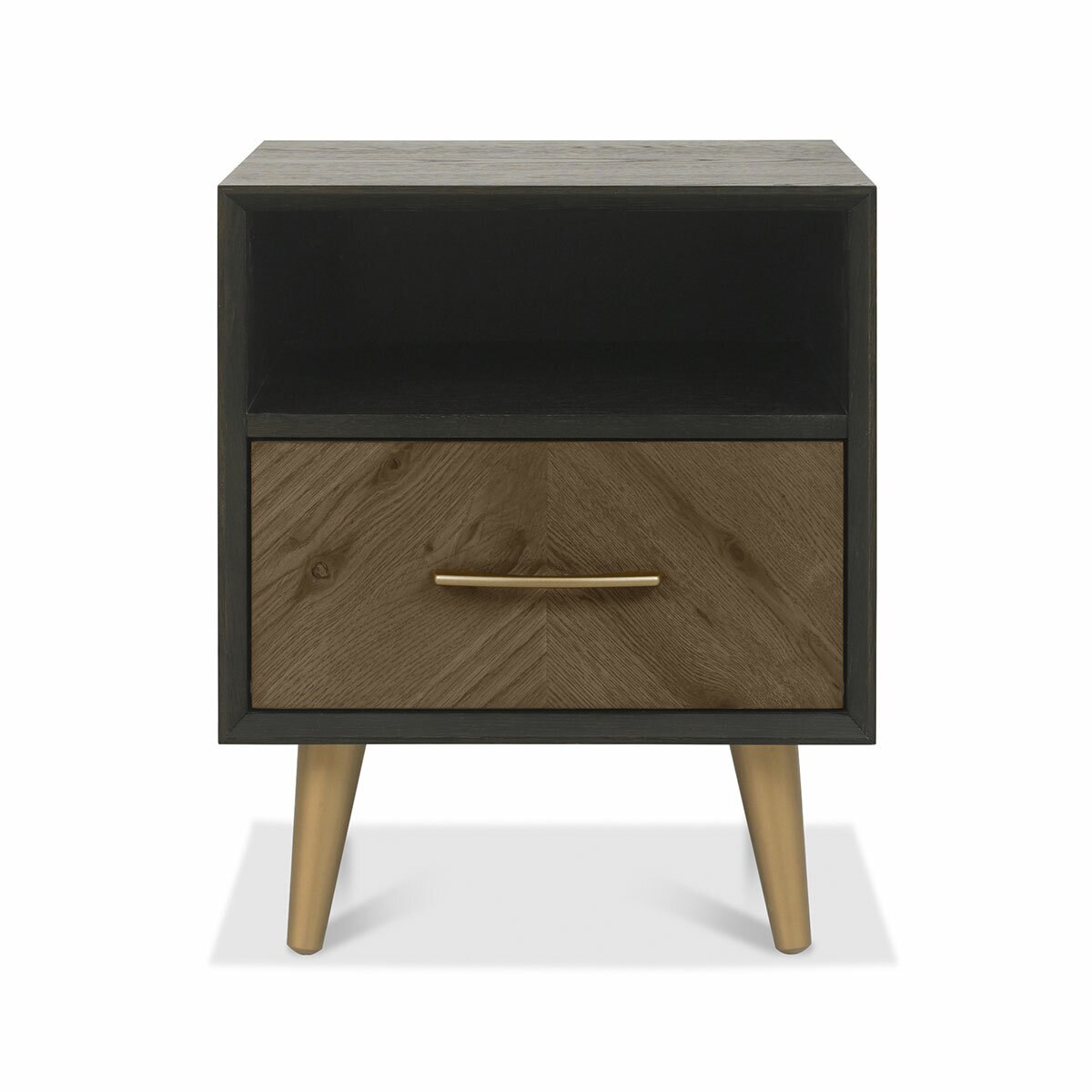 Bentley Designs Sienna Fumed Oak & Peppercorn One Drawer Nightstand, 2 Pack