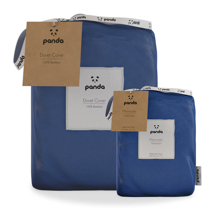 Panda 100% Bamboo Duvet Cover and Pillow Case Set in Navy