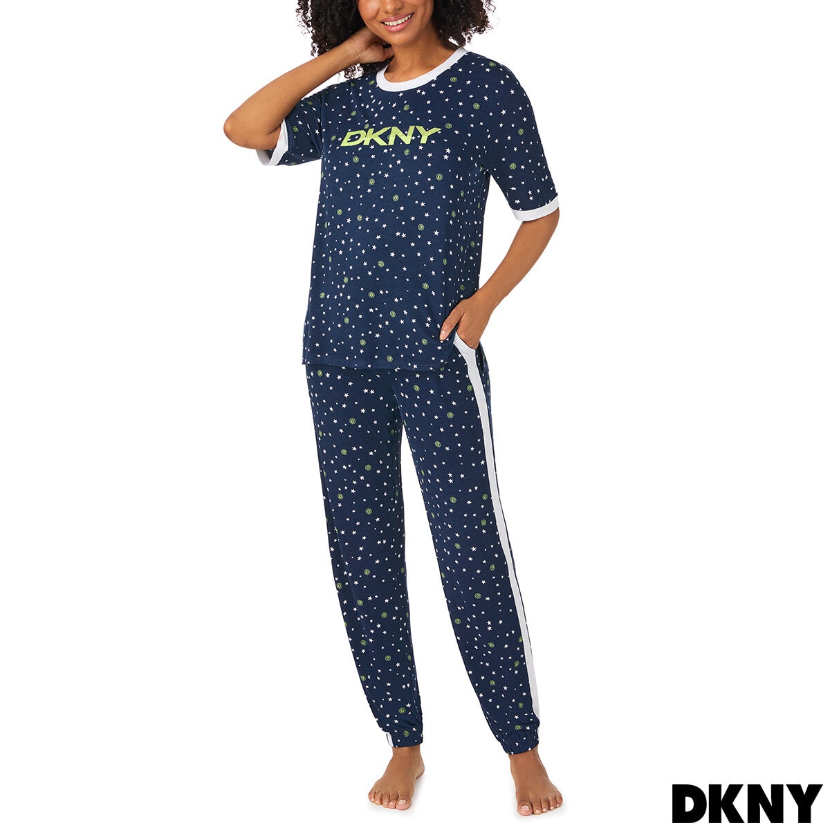 DKNY Ladies Short Sleeve Tee & Jogger Lounge Set in Navy
