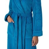 DKNY Shawl Collar Long Plush Robe in Blue, Medium