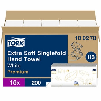 Tork Extra Soft Singlefold Premium Hand Towels, 15 x 200 Sheets