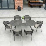 Harbour Lifestyle 7 Piece Oval Ceramic Dining Set in Truffle