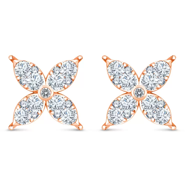 0.90ctw Flower Stud Diamond Earrings, 14k Rose Gold
