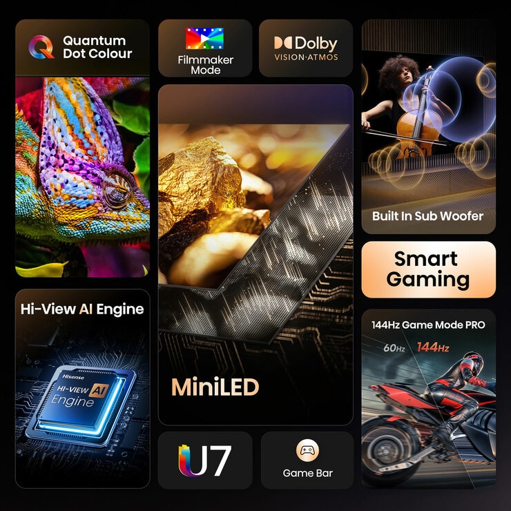 Hisense 75U7QTUK 75 Inch Mini LED HD Smart TV