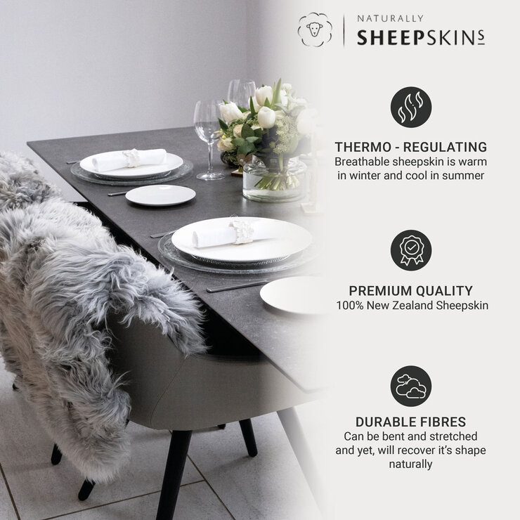 Naturally Sheepskins Long Wool Quad Rug, 180 x 110 cm in Silver Grey