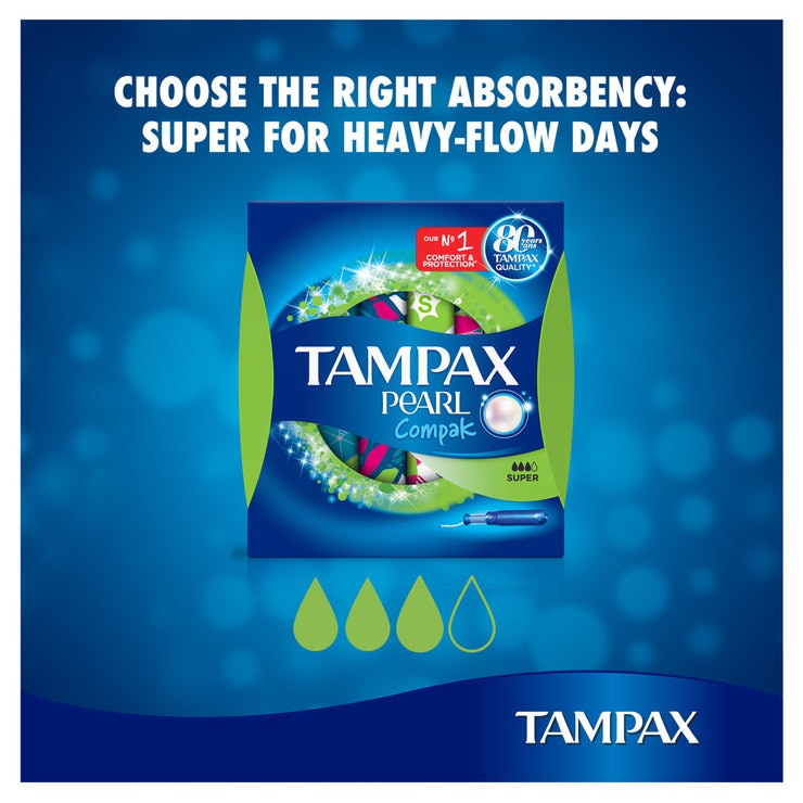 Tampax Pearl Compak Super Tampons Applicator, 2 x 36 Pack Costco UK
