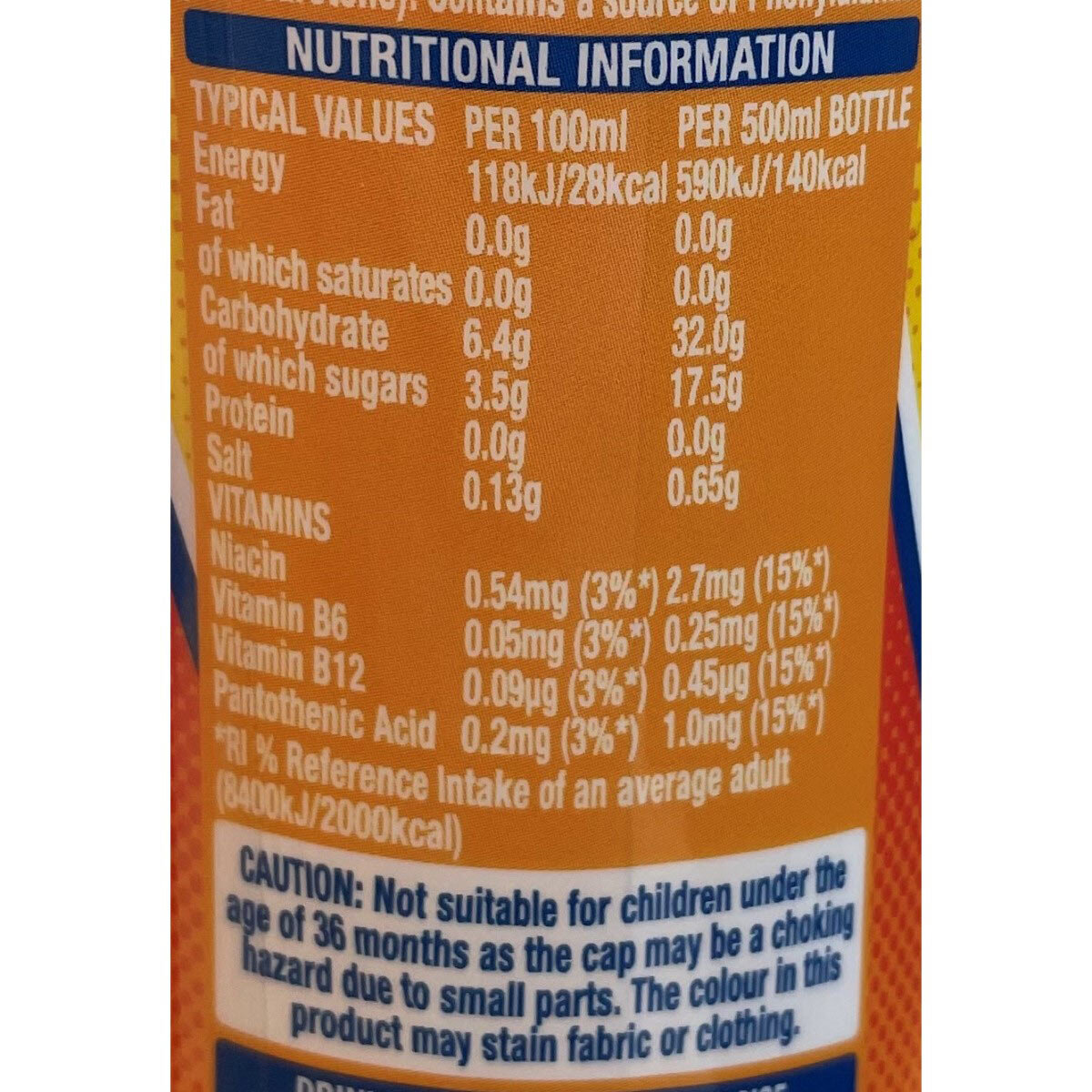 Close up image of nutritional information