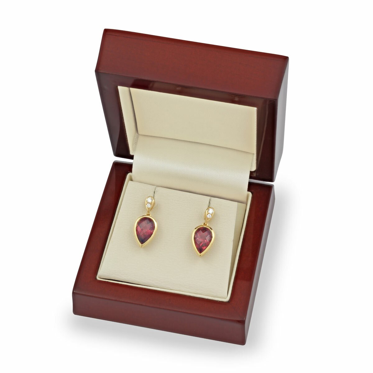 Pear Cut Garnet & 0.30ctw Diamond Earrings, 18ct Yellow Gold