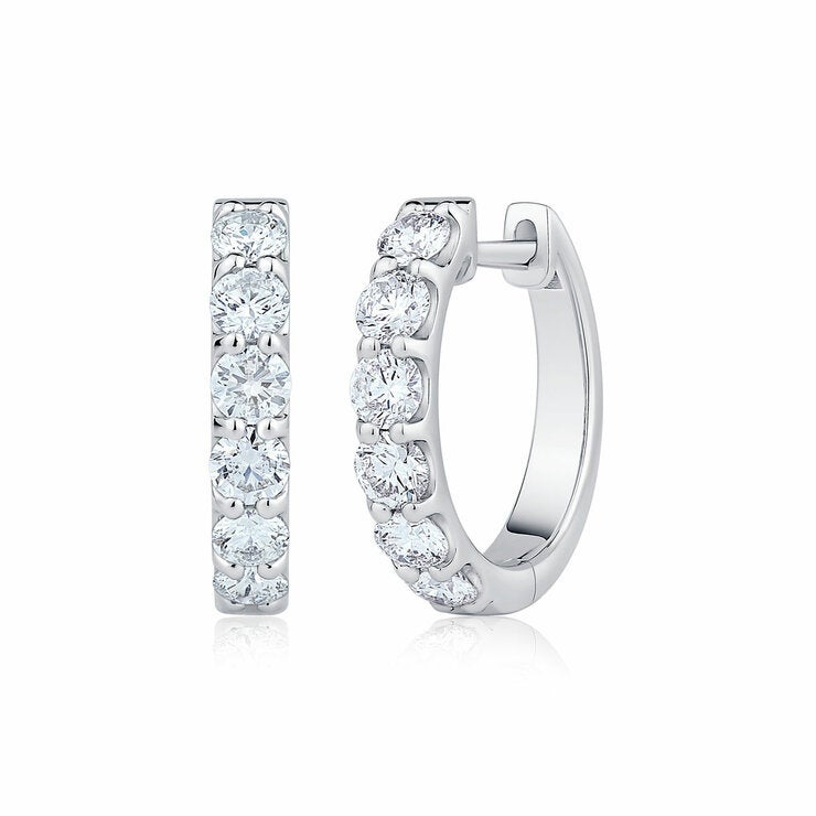 1.00ctw Round Brilliant Cut Diamond Hoop Earrings, 14ct White Gold 1.00ctw Round Brilliant Cut Diamond Hoop Earrings, 14ct White Gold