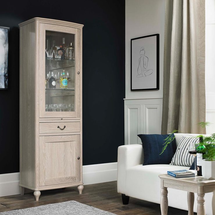 Bentley Designs Margaux Chalk Oak Mirrored Back Drinks Cabinet