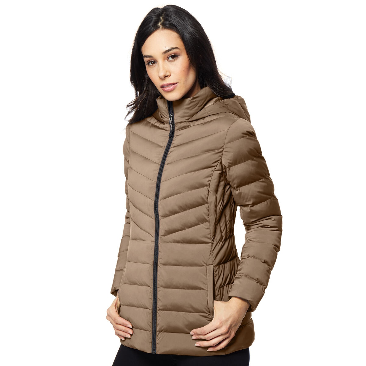 32 Degrees Women's Quilted Jacket with Hood in Beige, Small