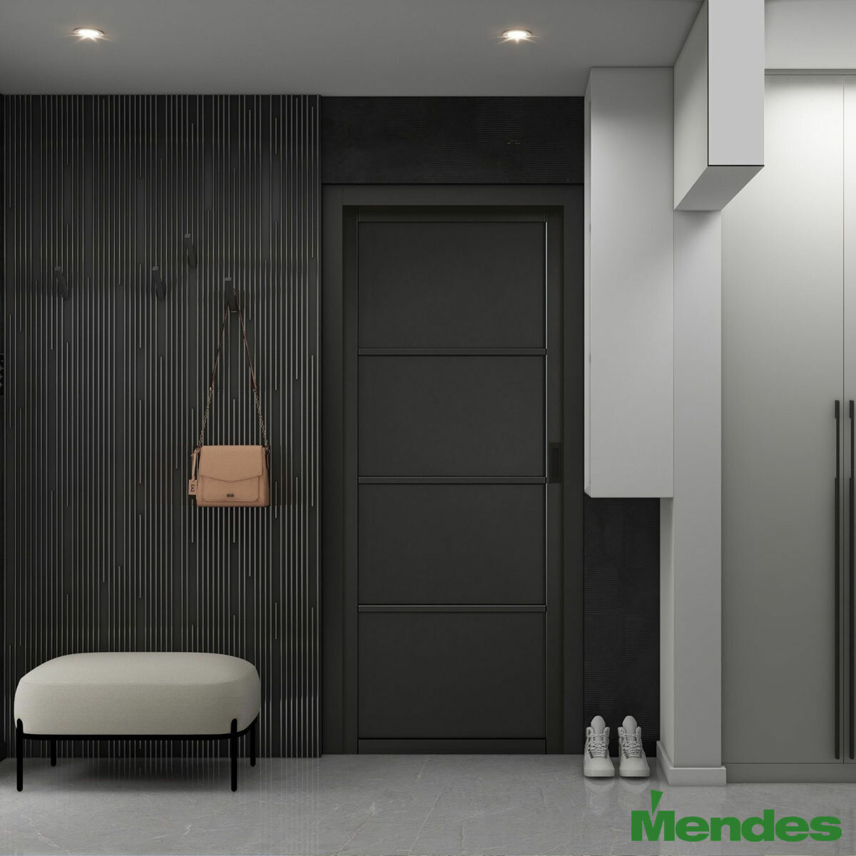 Mendes Industrial Solid Internal Door With Slim Handle Pack- Black Rome in 3 Sizes