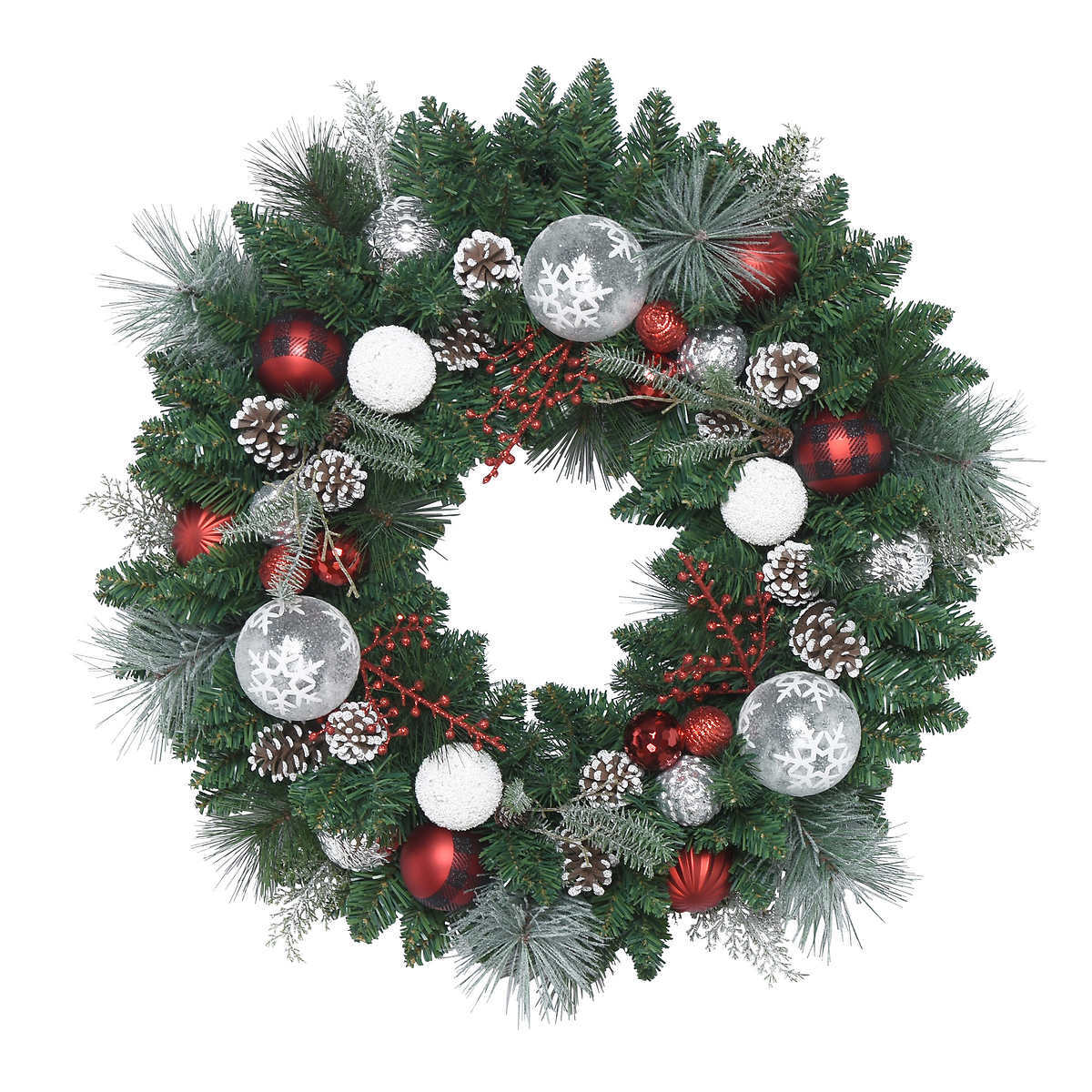 30 Inch (76 cm) Red and Silver Hand Decorated Artificial Christmas Wreath