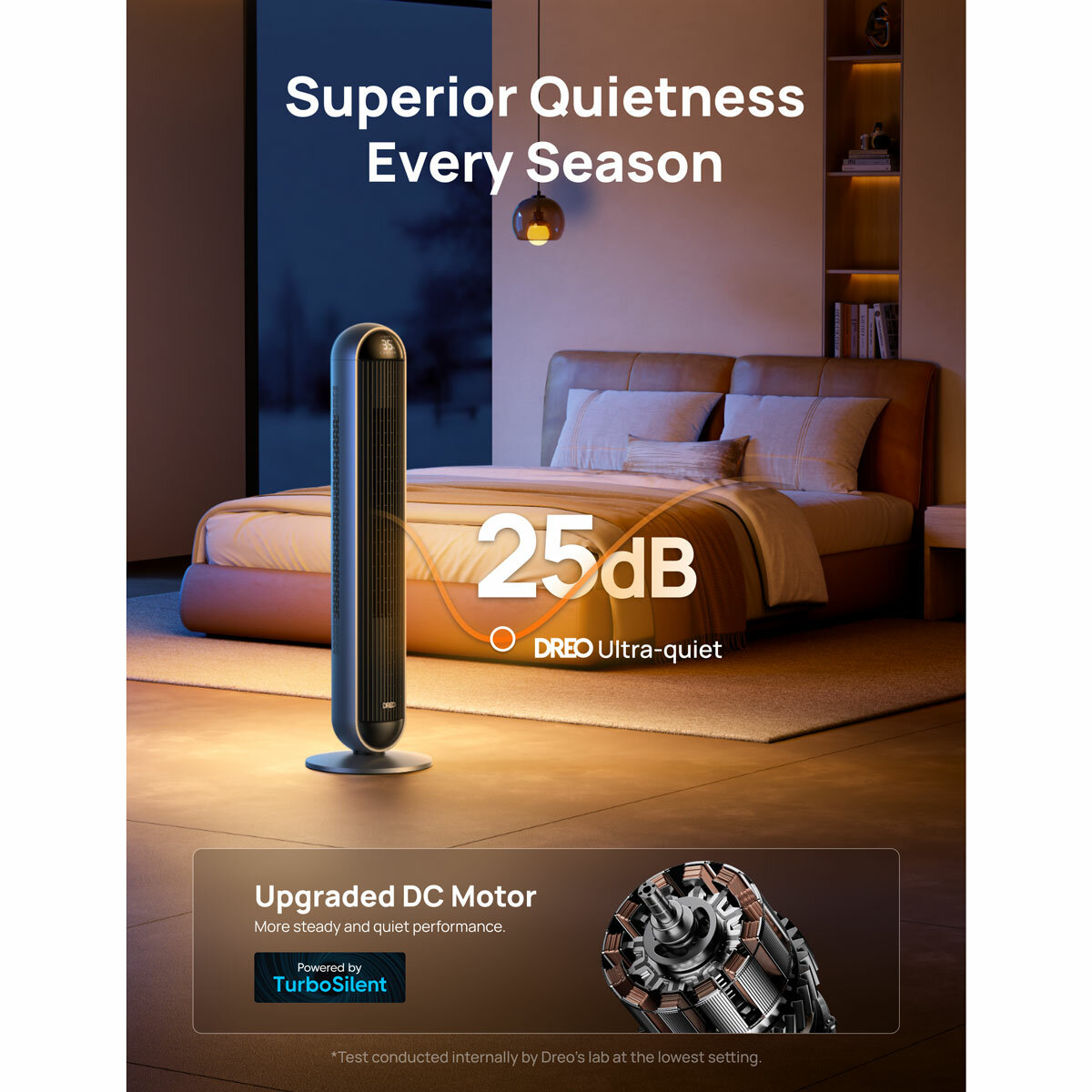 Lifestyle image of Dreo 2-in-1 Tower Fan & Heater with 25dB noise level