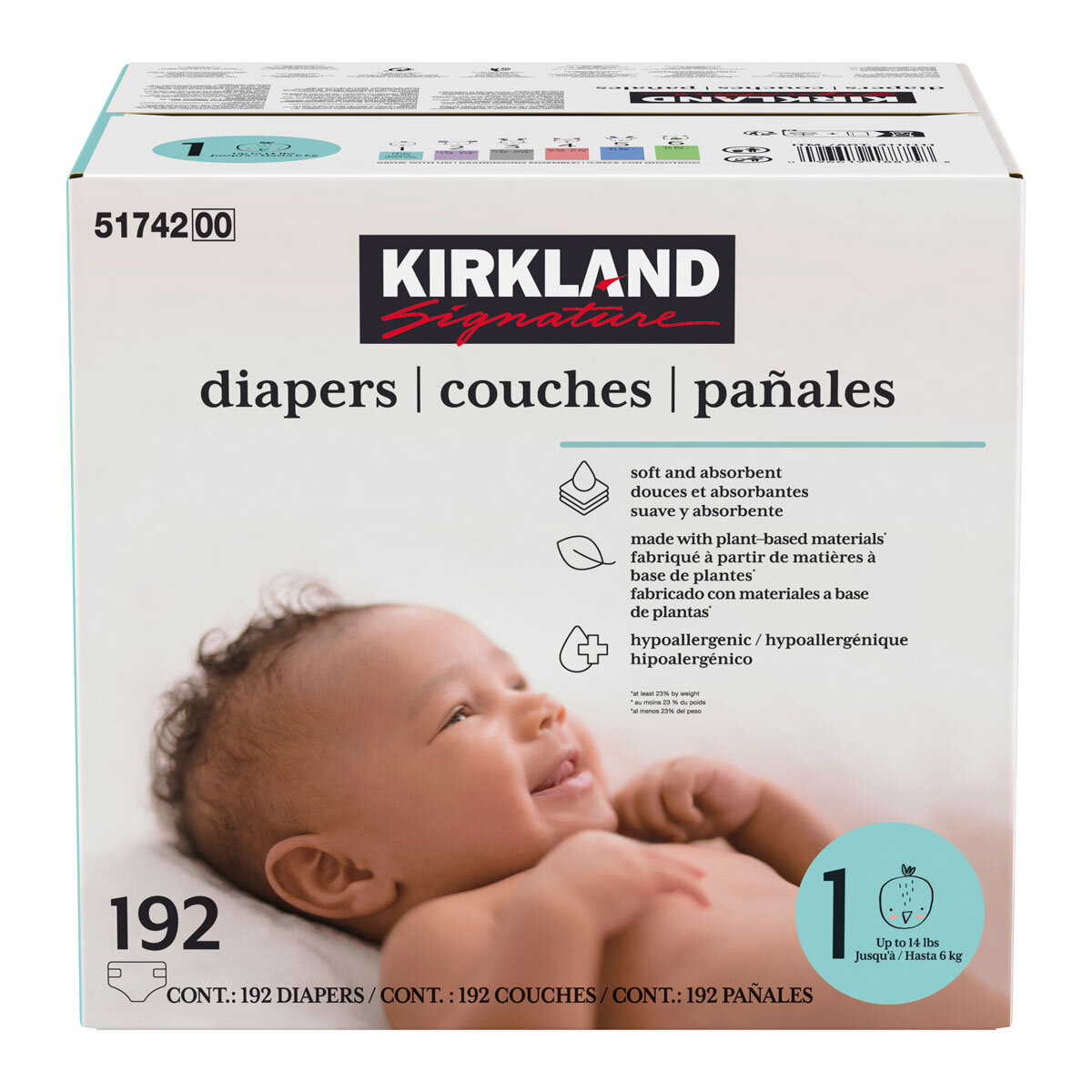 Kirkland Signature Diapers, Size 1, 192 Pack