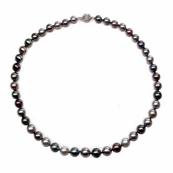 8-10mm Cultured Tahitian Pearl Necklace, 14ct White Gold