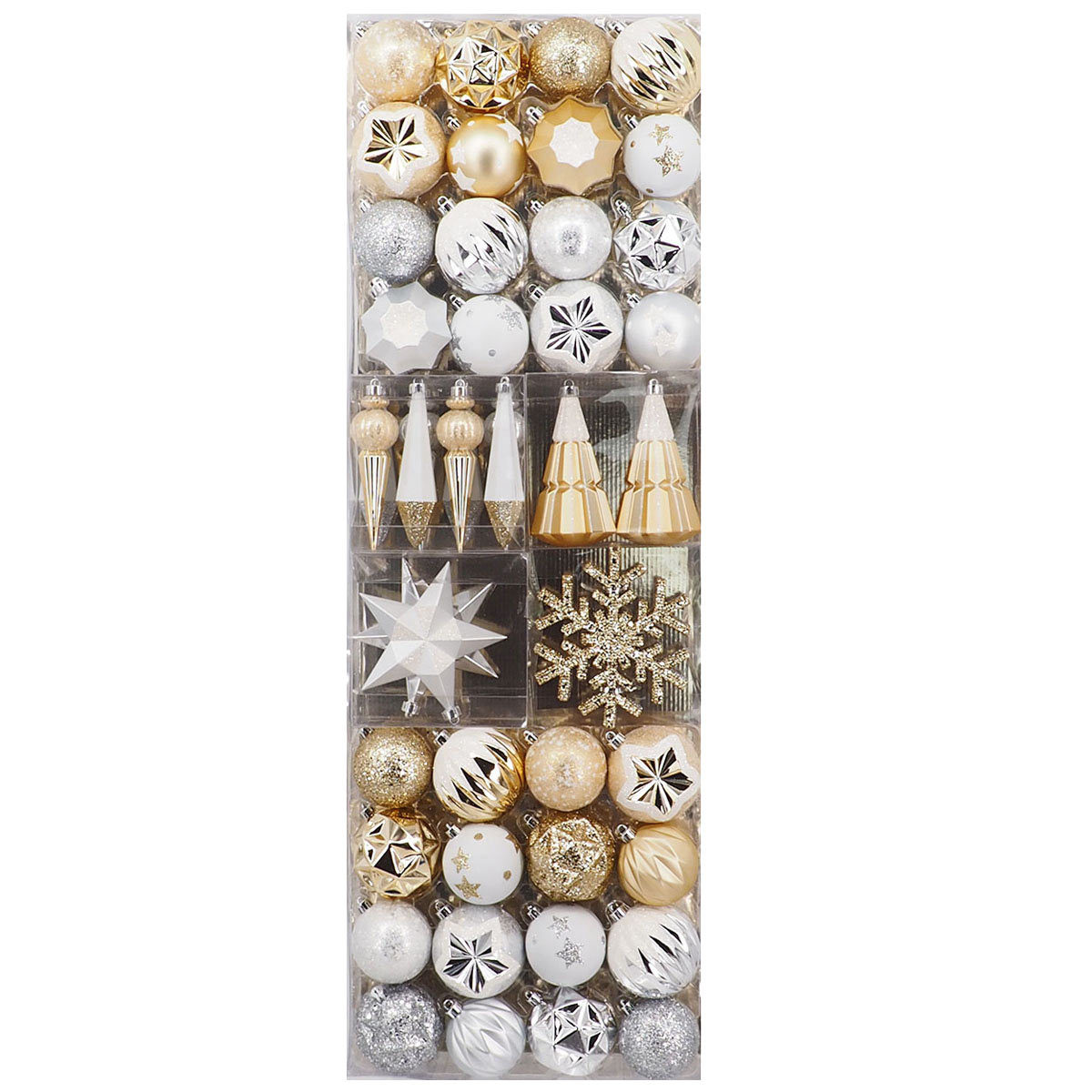 Shatter Resistant 52 Piece Ornament Set in Gold, Silver and White