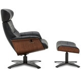 Gilman Creek Karma Black Top Grain Leather Swivel Chair with Ottoman