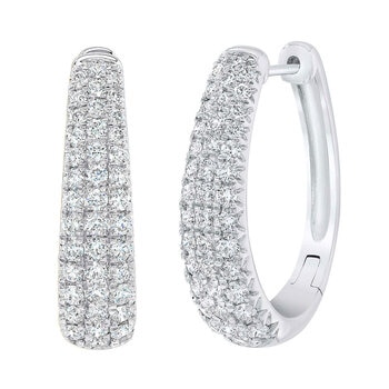 1.75ctw Round Brilliant Cut Diamond Triple Row Hoop Earrings, 14ct White Gold