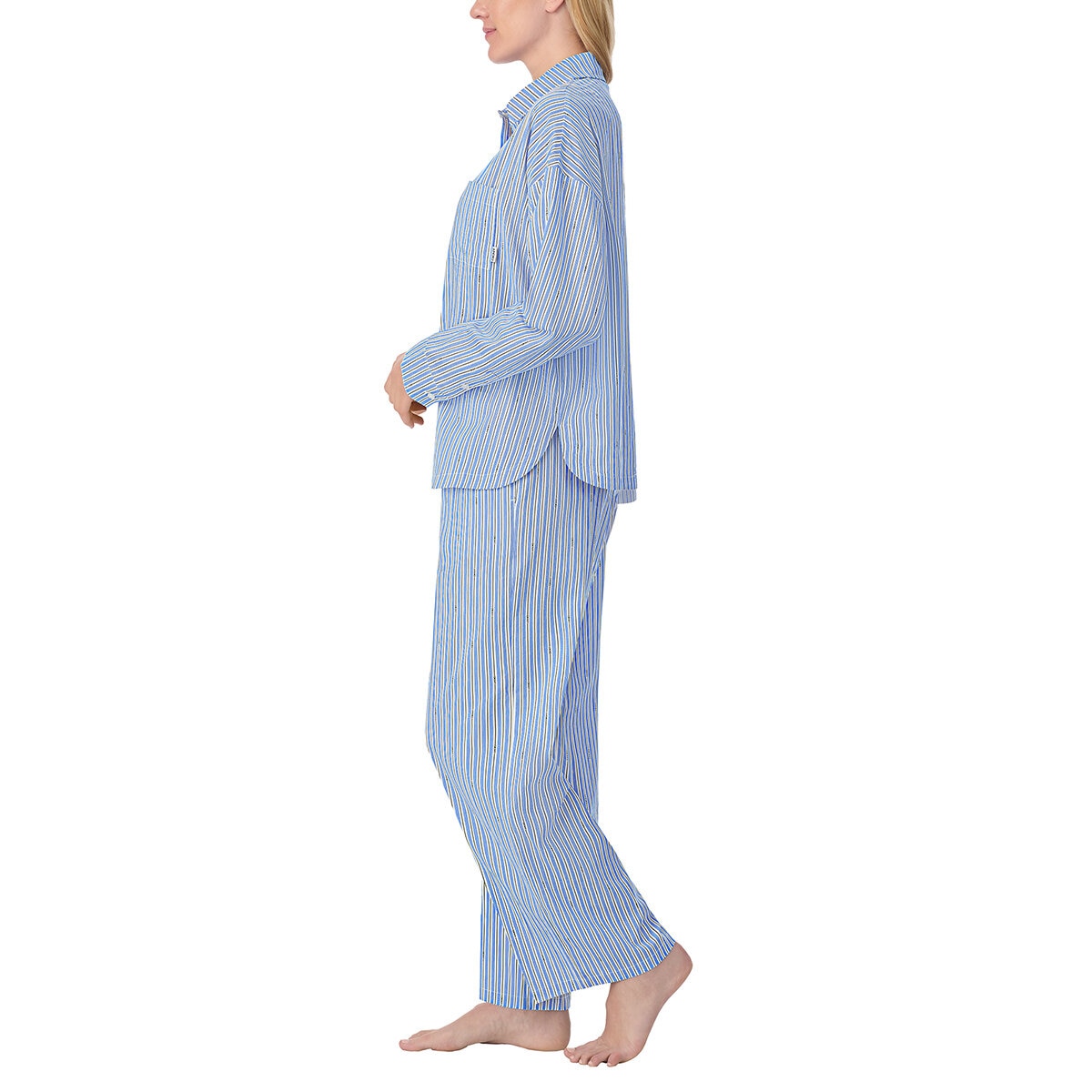 DKNY Ladies Cotton Blend Pyjama Set in Blue, Size Small