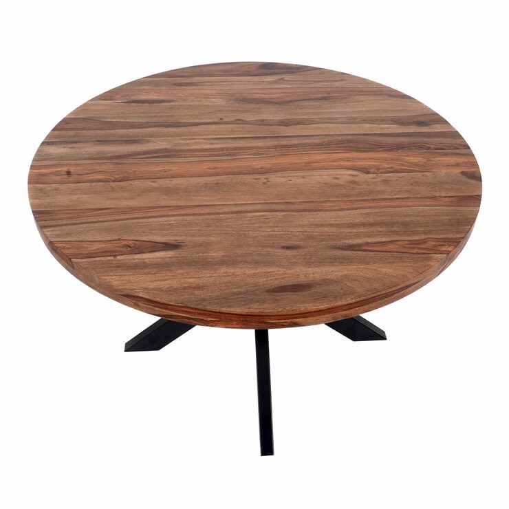 Indus Valley Henley Round Wooden Dining Table + 4 Brown Chairs