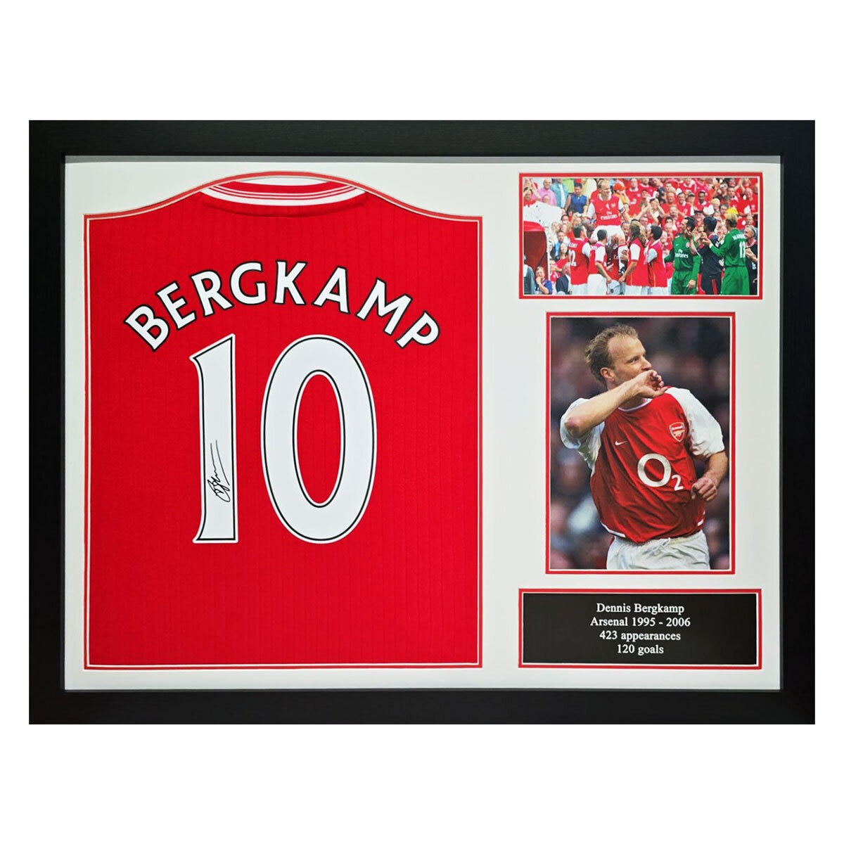 Dennis Bergkamp Signed Framed Arsenal Retro Shirt