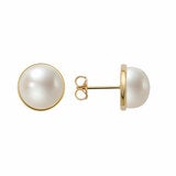 10-10.5mm Cultured Freshwater White Pearl Bezel Earrings, 14ct Yellow Gold