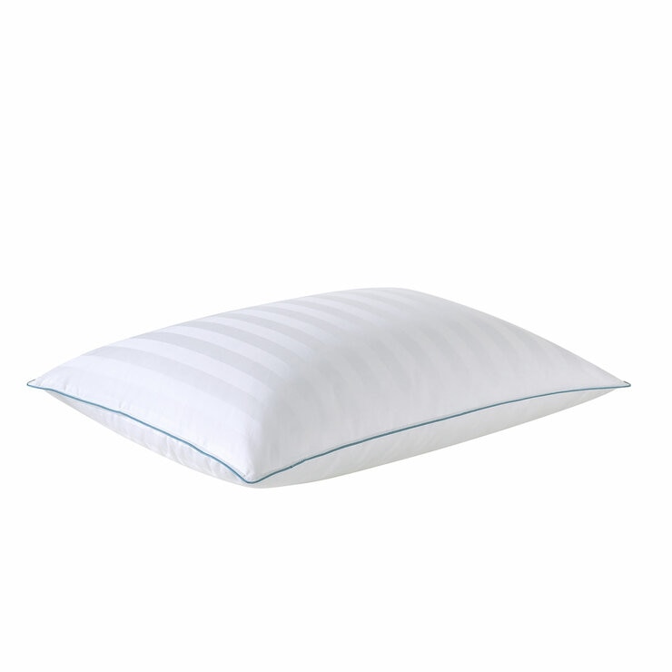 Full standard size pillow angled flat with plain background