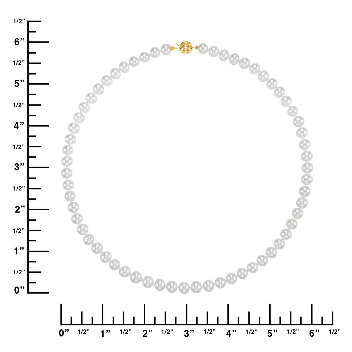 6.5-7mm Cultured Freshwater White Pearl Strand  Necklace, 14ct Yellow Gold