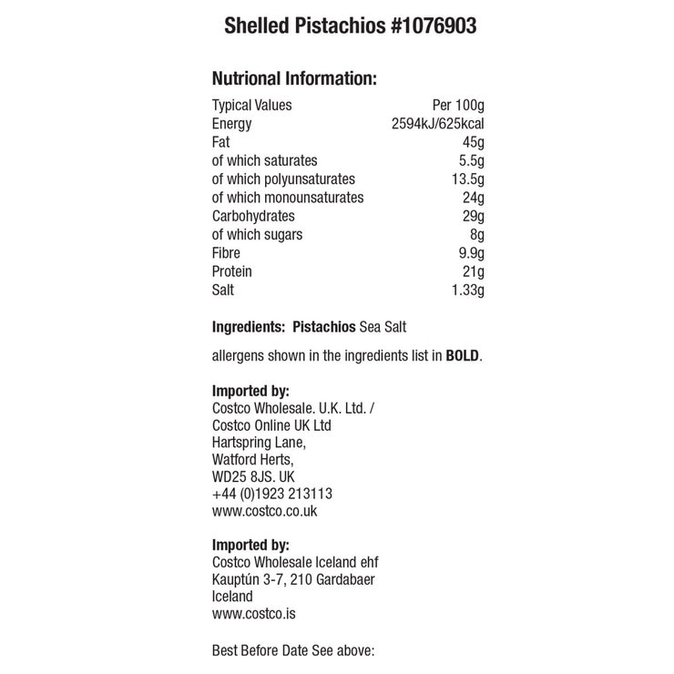 Kirkland Signature Roasted and Salted Shelled Pistachios, 680g Costco UK