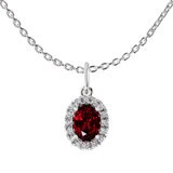 Oval Cut Ruby & 0.16ctw Diamond Halo Pendant, 14ct White Gold