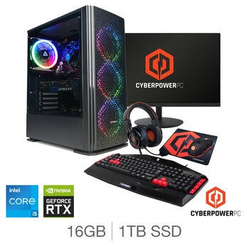 CyberPower, Intel Core i5, 16GB RAM, 1TB SSD, NVIDIA GeForce RTX 5060, Gaming Desktop Bundle