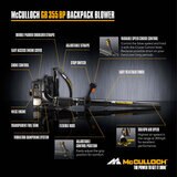 McCulloch 46cc Petrol Backpack Leaf Blower - Model GB 355BP