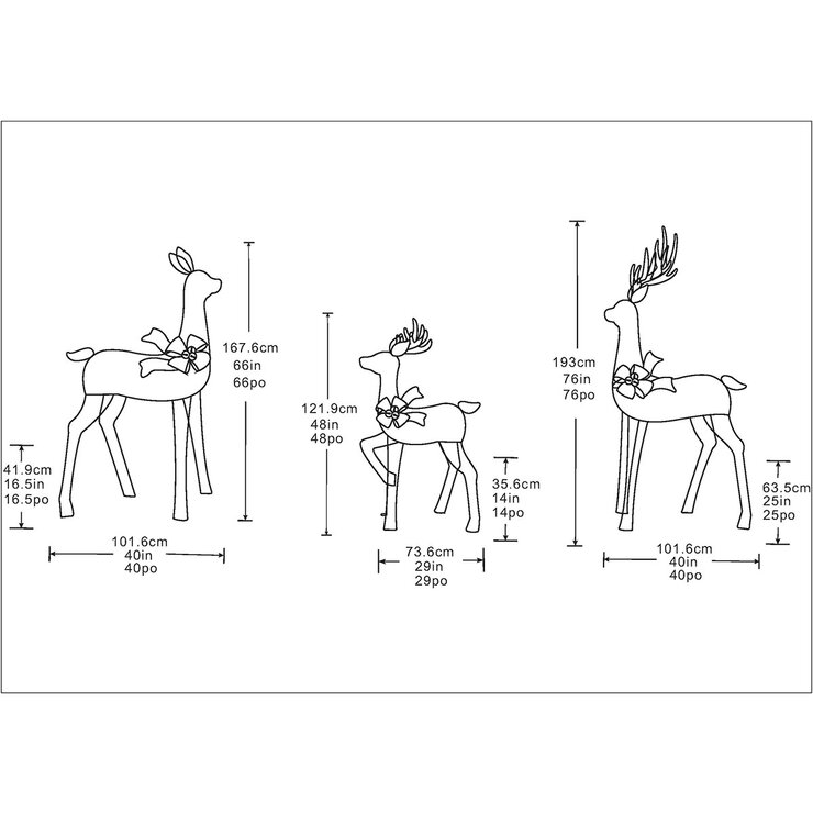 3pc Deer Family (Gold) Line drawing