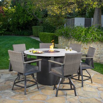 SunVilla Dover 7 Piece Wicker High Dining Fire Set + Cover