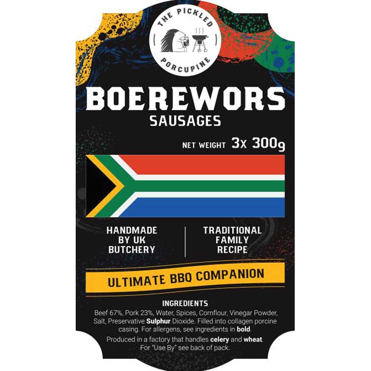 The Pickled Porcupine Boerewors Sausages, 3 x 300g