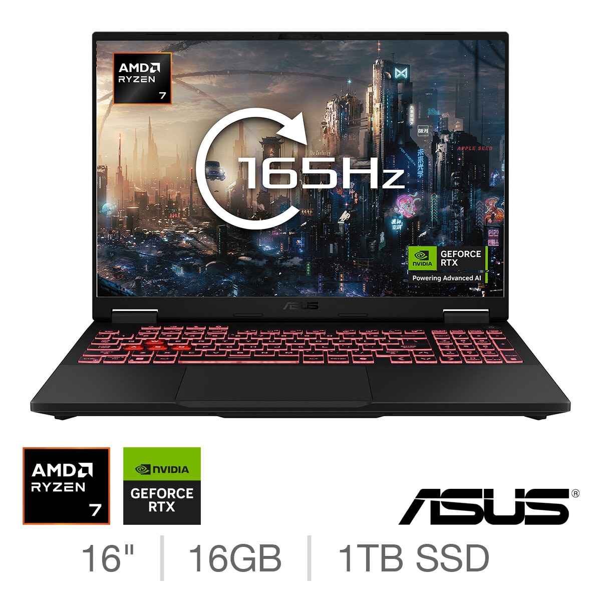 ASUS TUF A16, AMD Ryzen 7, 16GB RAM, 1TB SSD, NVIDIA GeForce RTX 5060, 16" Gaming Laptop, FA608UM-RV010W