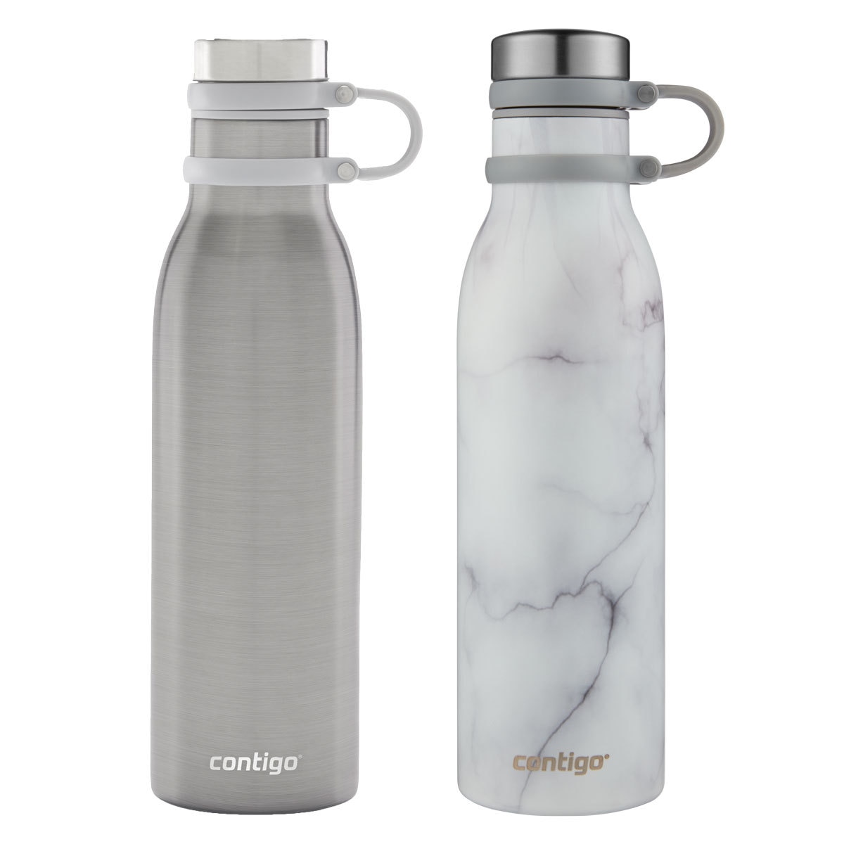 Contigo Couture Stainless Steel Vacuum Insulated Water Bottles, 2 Pack in Light Silver/White