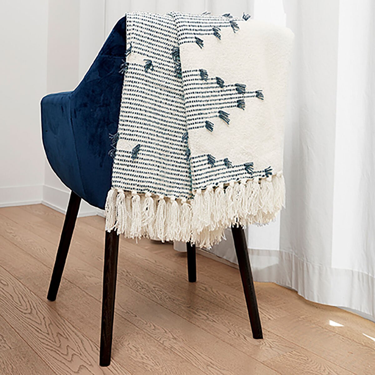 Revolution Home Boho Fringed Throw in Navy, 127 x 177 cm